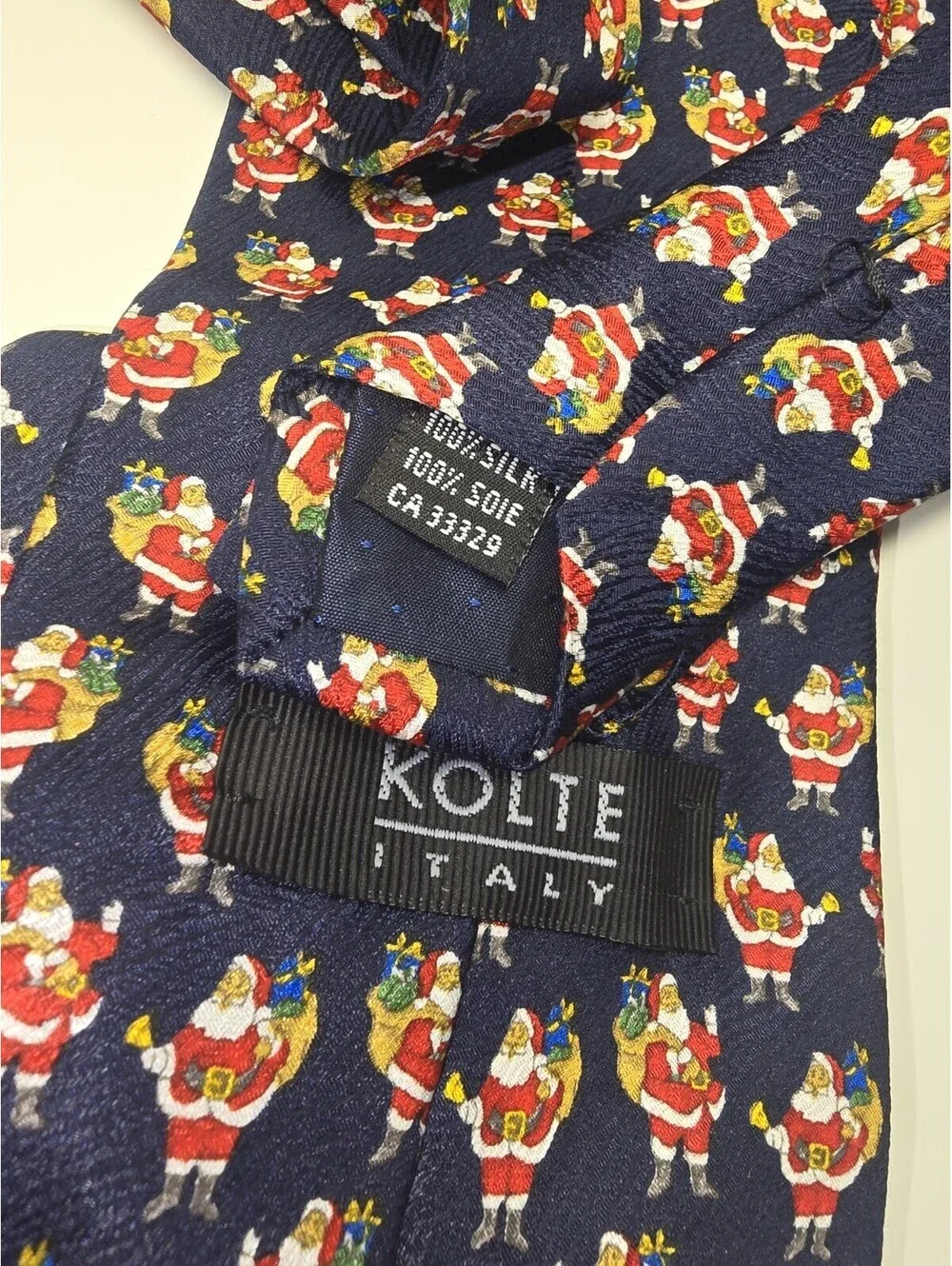 Kolte Men's Necktie 100% Silk Navy Blue Santa Made in Italy